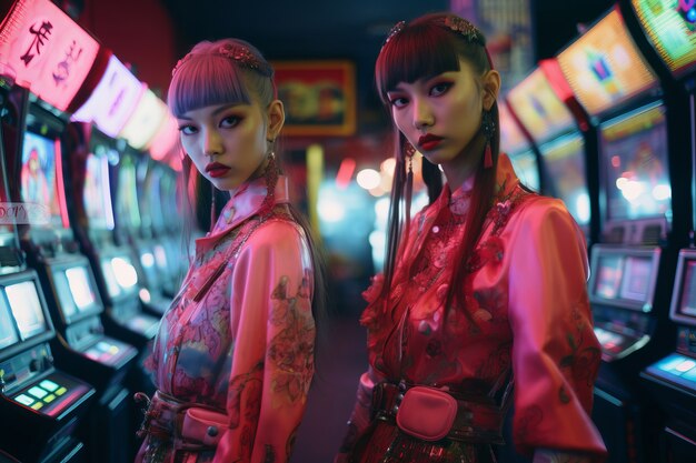 Medium shot women at futuristic casino