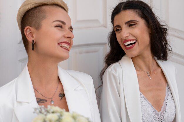 Medium shot women getting married