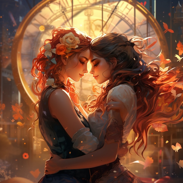 Medium shot women hugging fantasy world