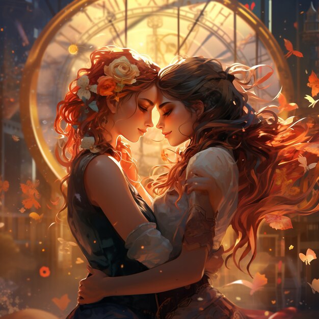 Medium shot women hugging fantasy world