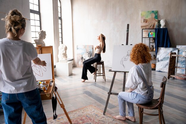 Medium shot women painting
