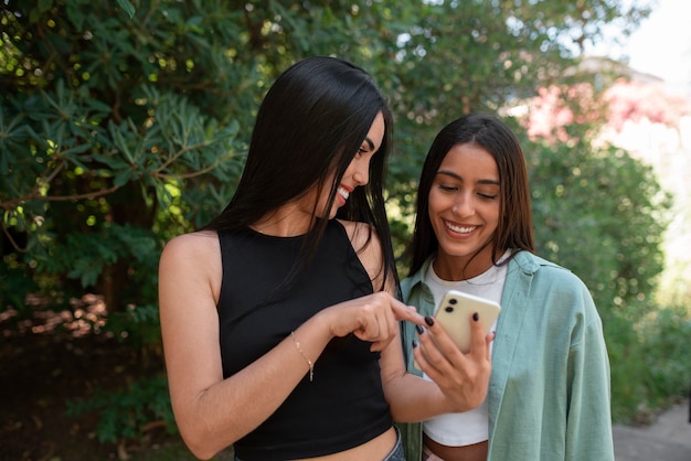 Medium shot women spending quality time outdoors