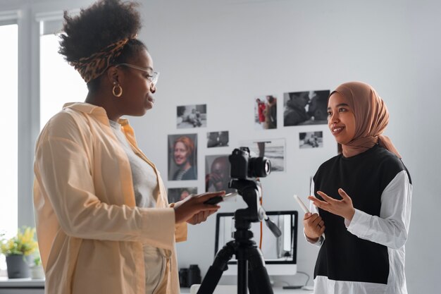 Medium shot women in studio
