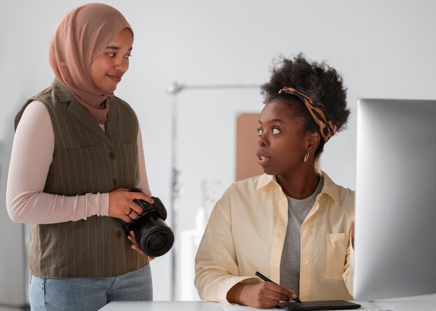 Medium shot women in studio