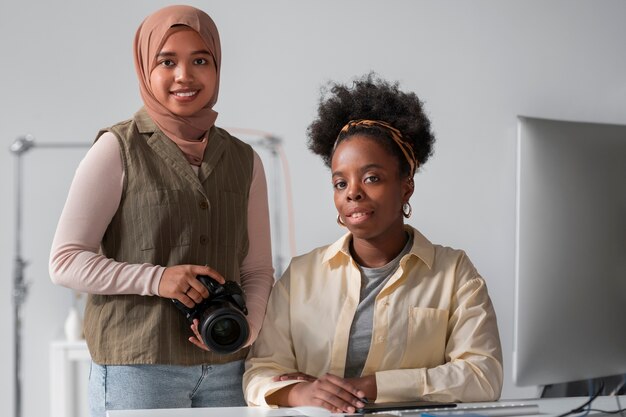 Medium shot women in studio