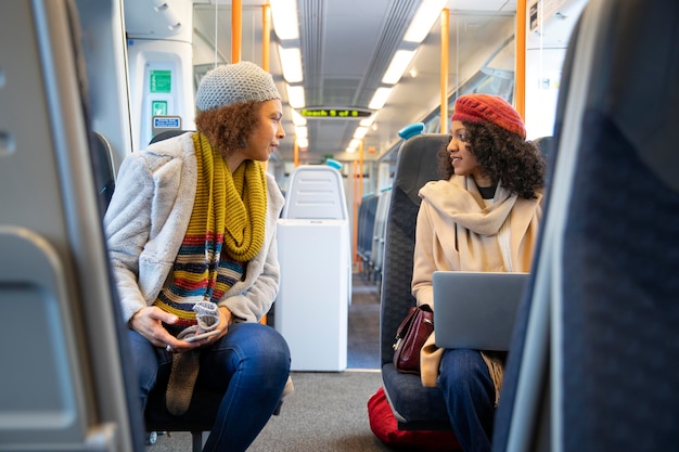 Medium Shot Women Traveling by Train – Free Stock Photos