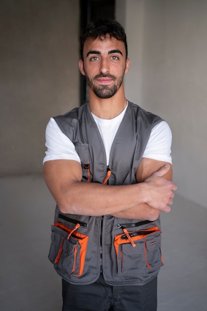 Free photo medium shot worker wearing vest