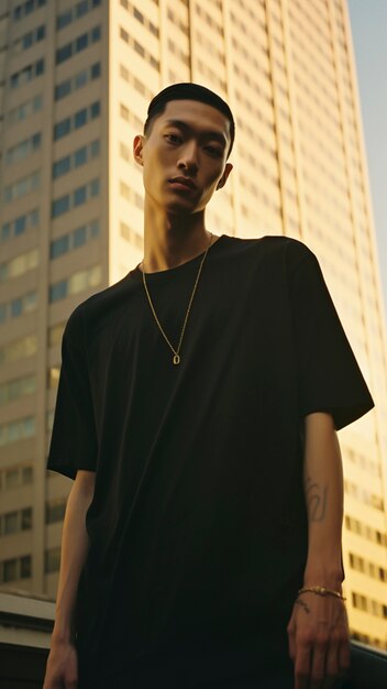 Medium shot young man posing outdoors