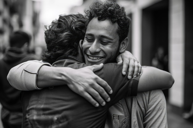 Free photo medium shot young men hugging