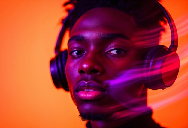 Medium shot young model  listening to music