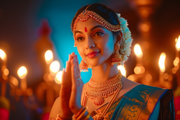 Free Photo medium shot young woman celebrating tamil new year