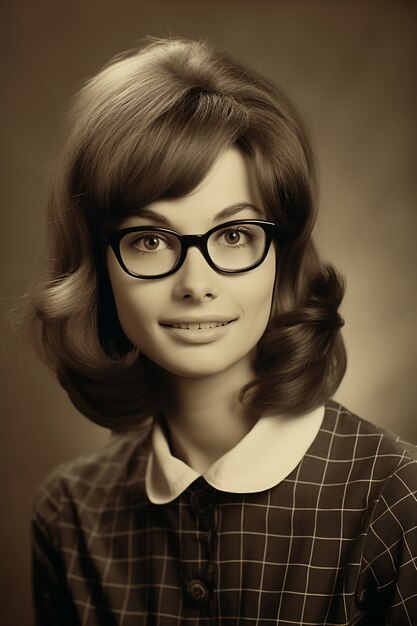 Молодая женщина в среднем фото, позирующая на винтажном портрете.