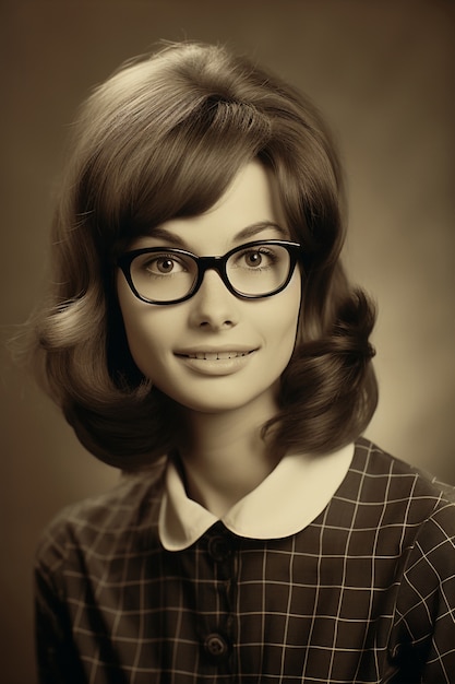 Medium shot young woman posing vintage portrait