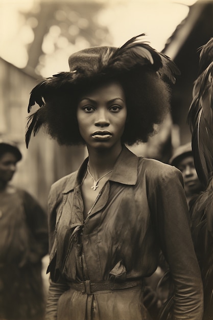 Medium shot young woman posing vintage portrait