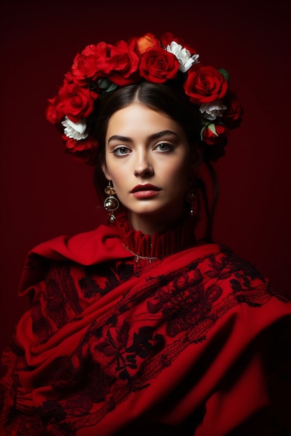 Free photo medium shot young woman posing with roses