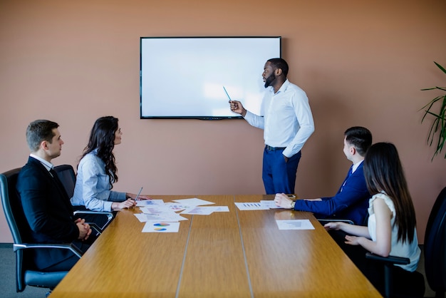 Meeting with white chalkboard