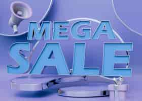 Free photo mega sale for retail  with megaphone and podium