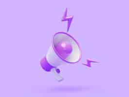Free photo megaphone icon symbol speaker promotion notification broadcast icon on purple background 3d illustration