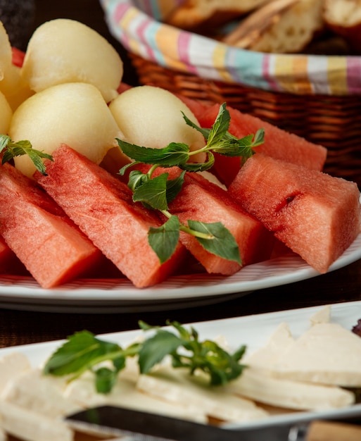 Melon and watermelon on the table