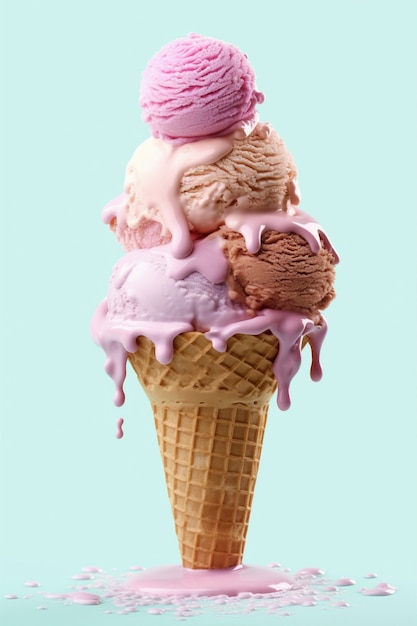 コーンに溶けるアイスクリーム