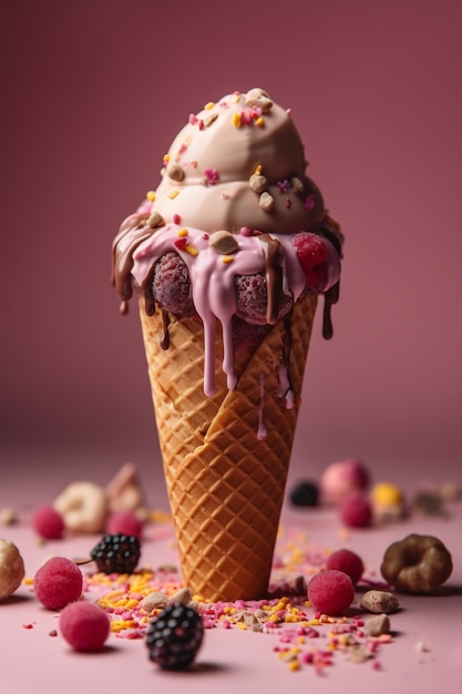 Foto gratuita sciogliere il gelato con frutti di bosco