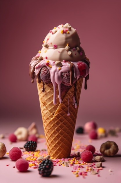 Melting ice cream with berries
