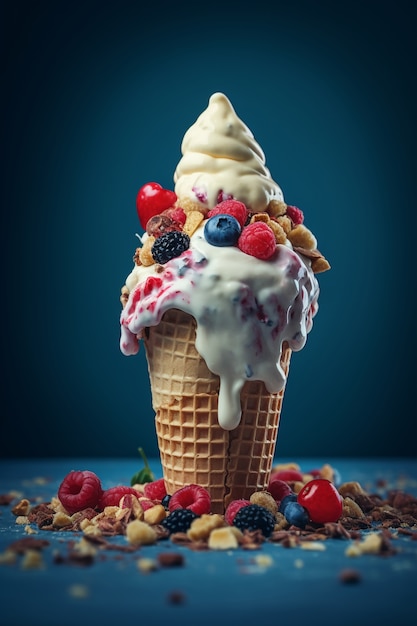 Free photo melting ice cream with berries