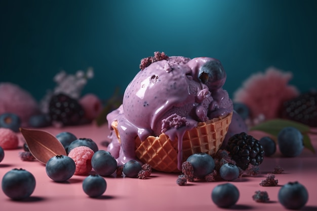 Foto gratuita sciogliere il gelato con frutti di bosco