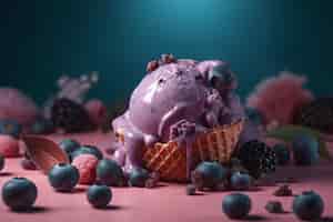 Free photo melting ice cream with berries