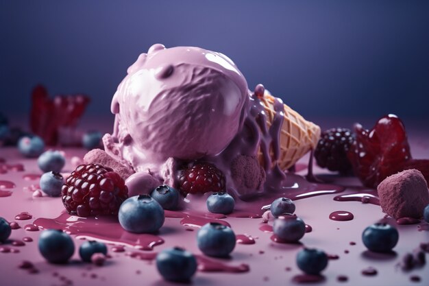 Melting ice cream with berries