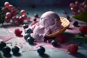 Бесплатное фото Тающее мороженое с ягодами