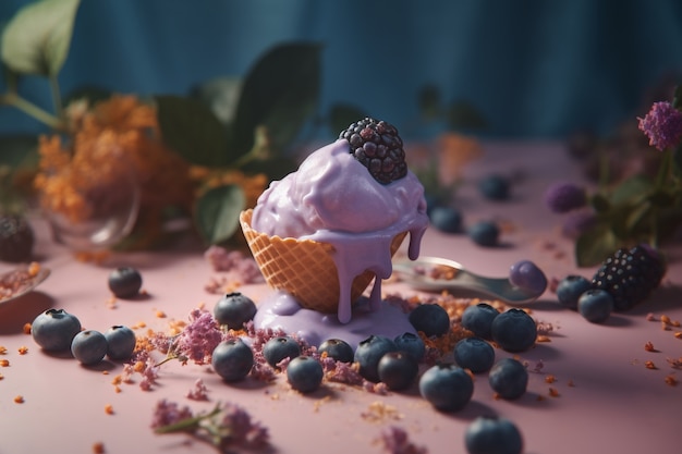 Foto gratuita sciogliere il gelato con frutti di bosco