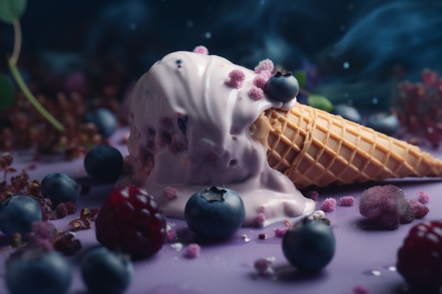 Melting ice cream with berries