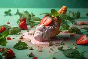 Foto gratuita sciogliere il gelato con menta e fragole