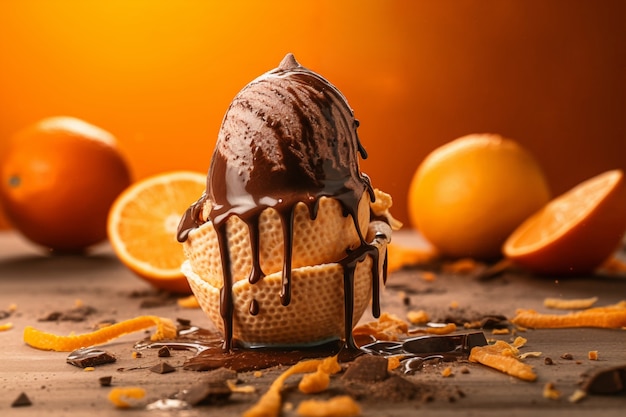 Free photo melting ice cream with orange