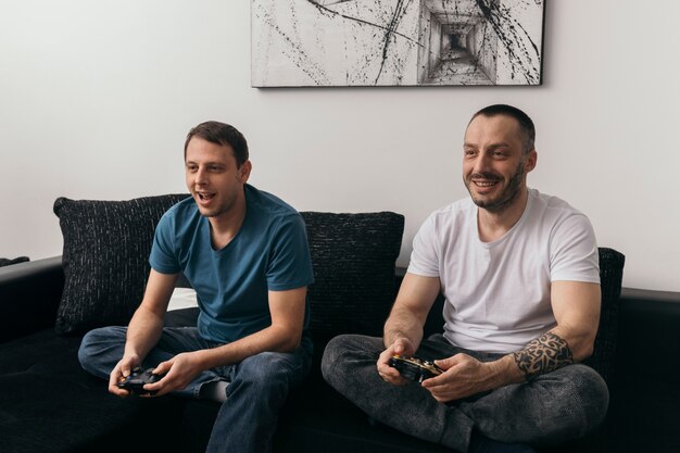 Men playing video games