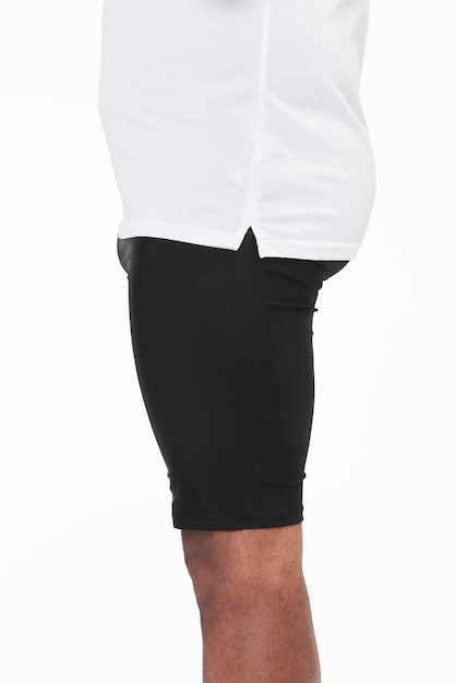 Free photo men's black tight shorts facing side apparel