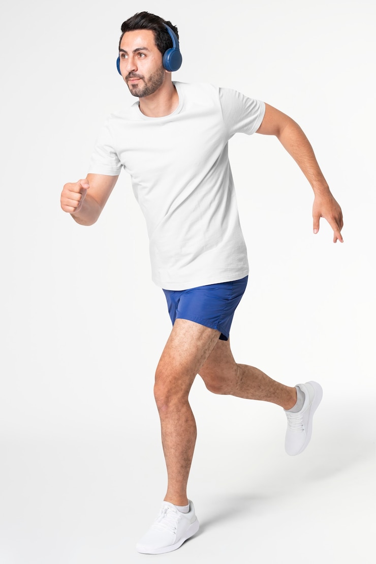 Free Photo men's blue running shorts sportswear apparel