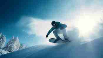 Free photo men snowboard extreme jumping mountain stunt adventure generative ai