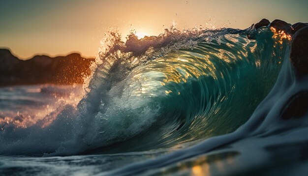 Men surf the barrel at Maui dusk generated by AI