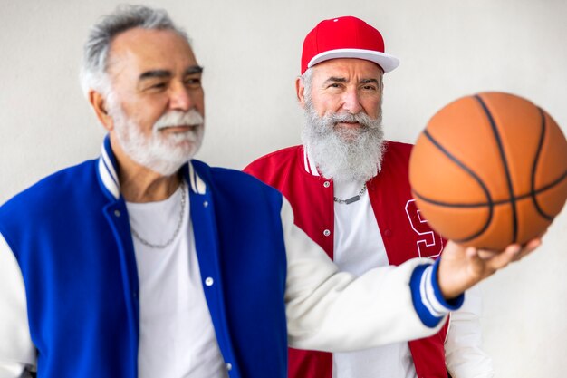 Men wearing varsity jacket