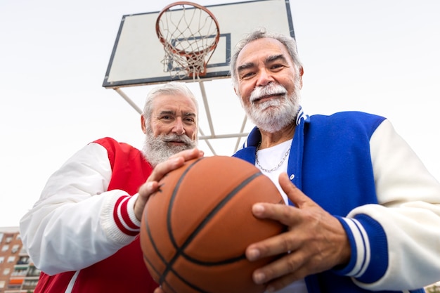 Free photo men wearing varsity jacket