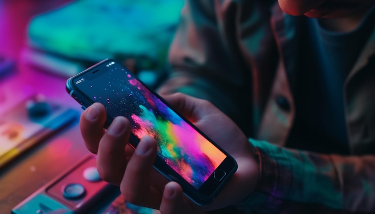 無料Photo ai によって生成されたナイトクラブでスマートフォンでテキスト メッセージを送信する男女