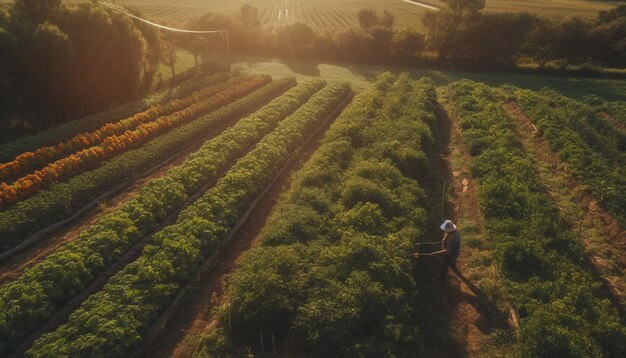 Men working on farm harvesting grapes in rows generated by AI