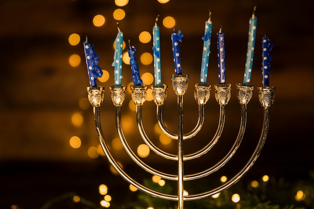 Free photo menorah with spotted candles