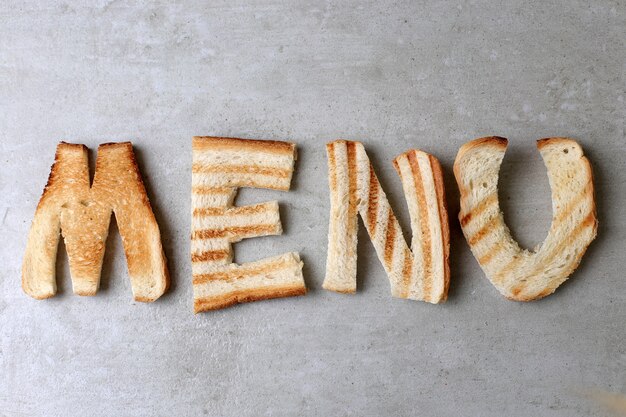 Menu word made with toasts