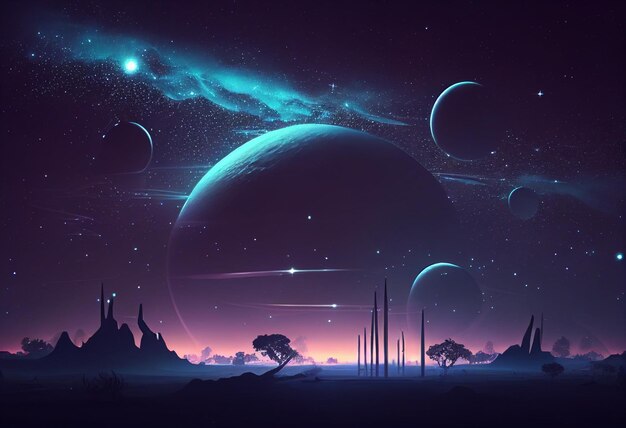 Mercury in sky at night background asset game 2D futuristic generative ai