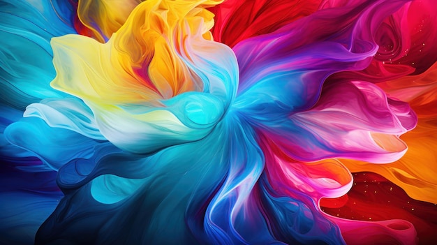 The merger of vibrant swirls of primary colors creates a kaleidoscope effect