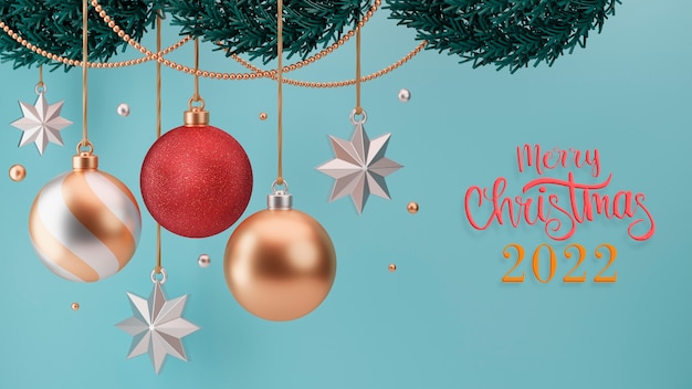 Free photo merry christmas 2022 greetings with tree decorations