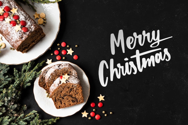Merry christmas banner with dessert